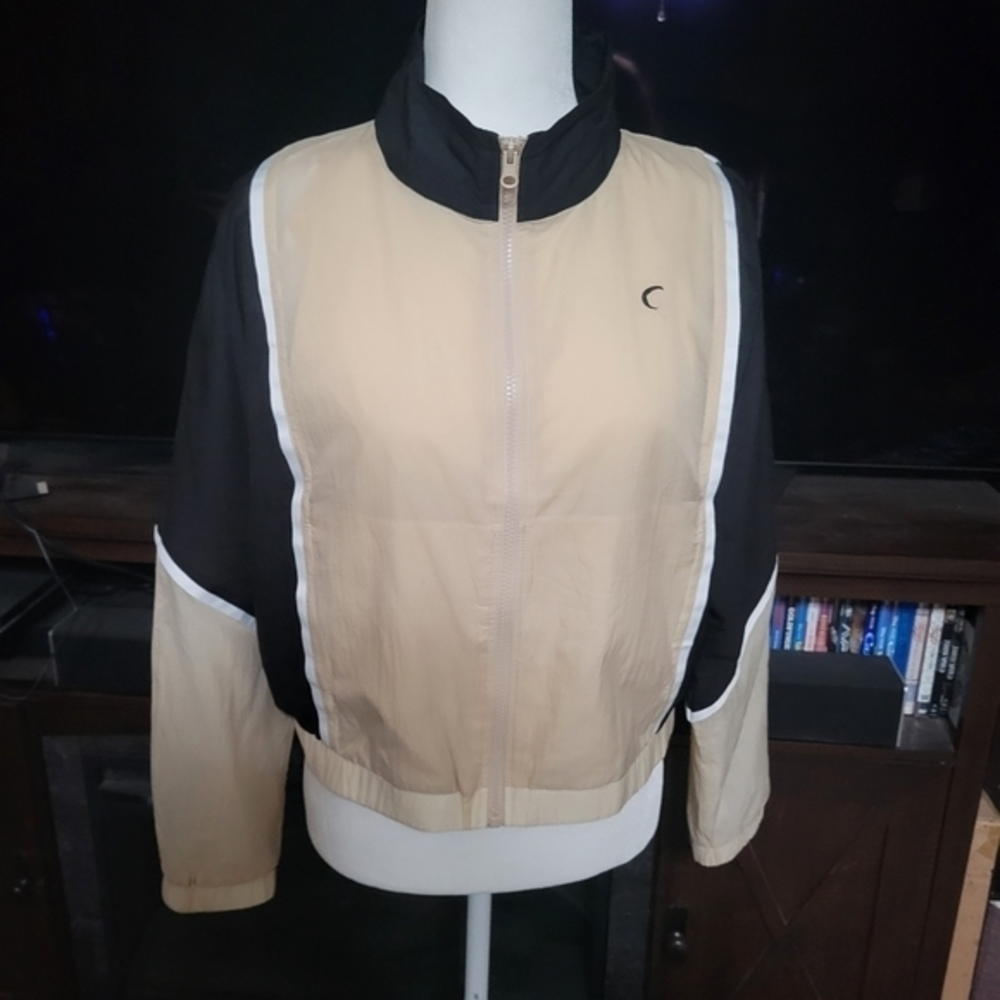 ZYIA Active black and tan color block zip up athletic jacket size small NWT